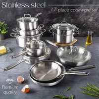 17pcs stainless steel cookware set includes saucepans, frying pans, stockpots and more.