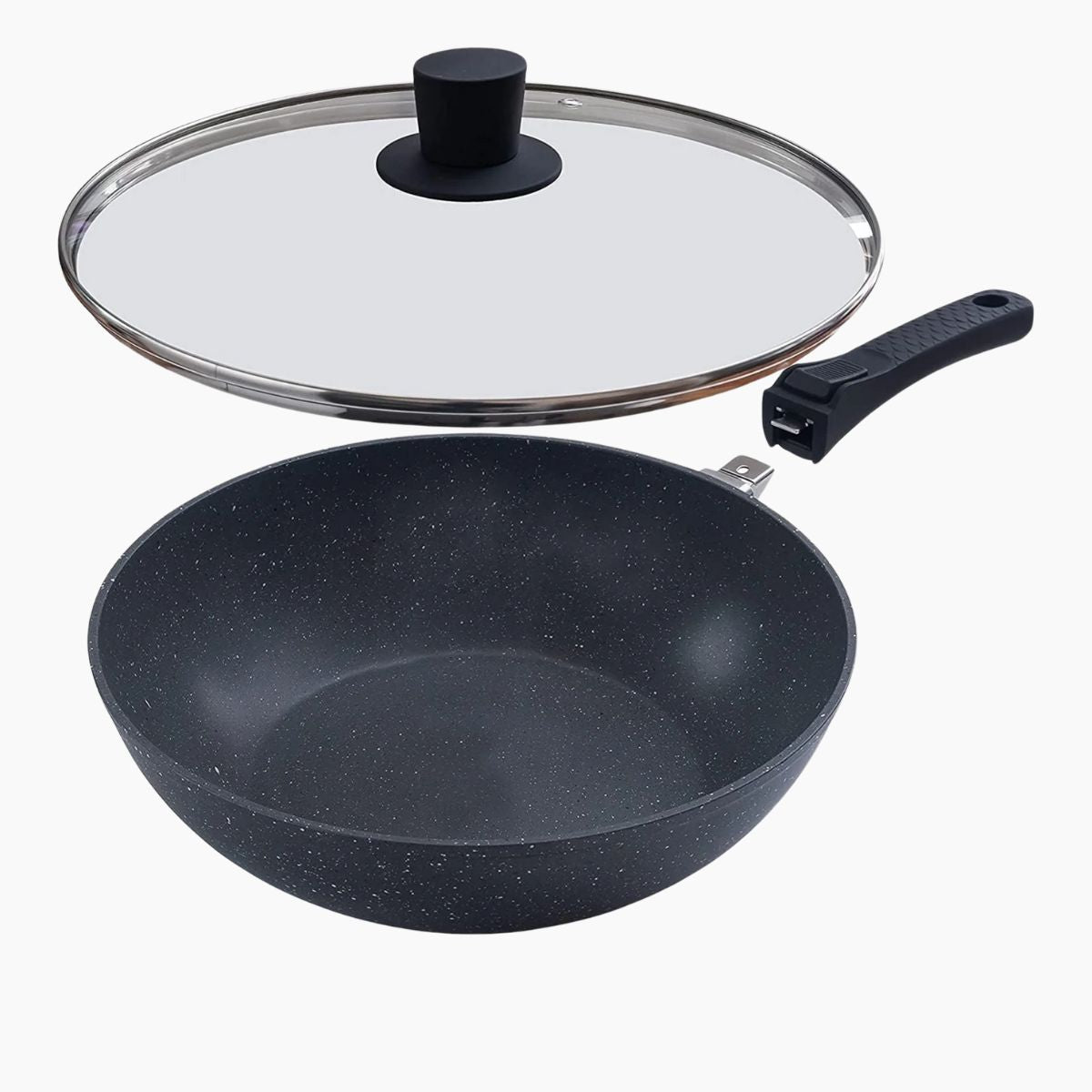 Nuovva granite 28cm induction base wok with lid & detachable handle