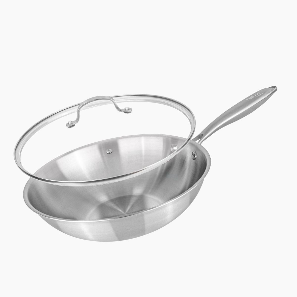 Stainless steel frying pan wok with glass lid