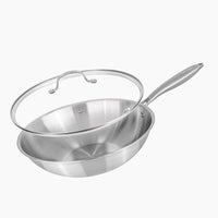 Stainless steel frying pan wok with glass lid