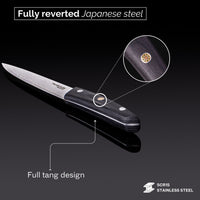 Nuovva Damascus steel knives contain fully reverted Japanese steel with full tang design.
