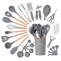 Nuovva 35 pcs non-stick silicone cooking utensils with storage holder, hooks and tools.