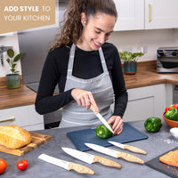 Nuovva set of 5 cream granite kitchen knives include - chefs knife, filleting knife, bread knife, paring knife & utility knife - adds style to your kitchen.