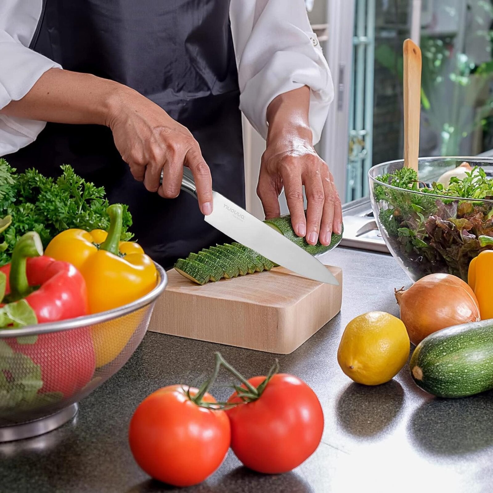 Nuovva stainless steel kitchen knife for precision cutting and slicing.