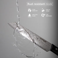 Nuovva Damascus steel slicing knife with stain & rust resistant blade, easy to clean and non stick.