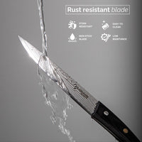 Nuovva Japanese utility knife with non-stick stain & rust resistant blade, easy top lean and low maintenance.