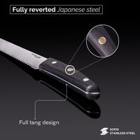 Nuovva Japanese knife with fully reverted Japanese steel and full tang design Pakkawood handle