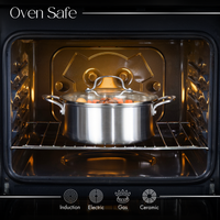 Stainless steel casserole pot is oven safe cookware for all stovetops.