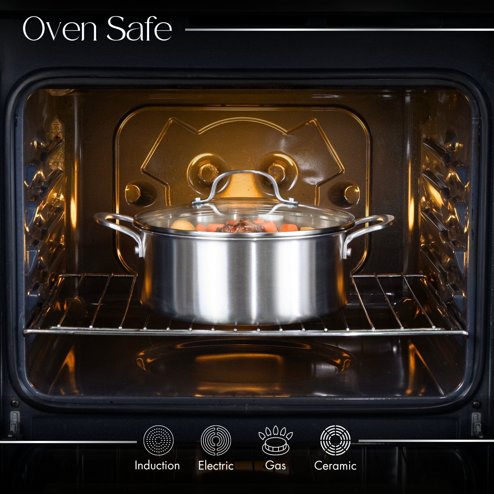 Oven-safe stockpot with glass lid, induction compatible cookware for all stovetops