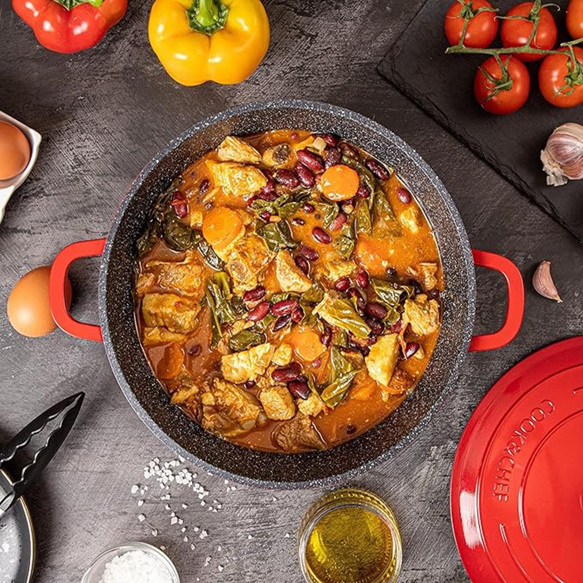 Aluminium Dutch Oven Pot with Lid & Ergonomic Handles Lightweight (3.9L, 28cm) Red