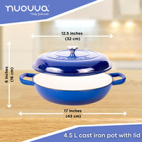 Nuovva 4.5L shallow cast iron pot with lid for efficient cooking and storing.