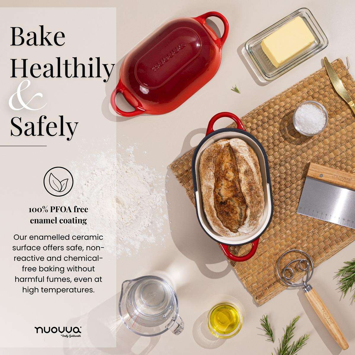 Healthy baking with nuovva cast iron loaf pan with lids and enameled ceramic coating