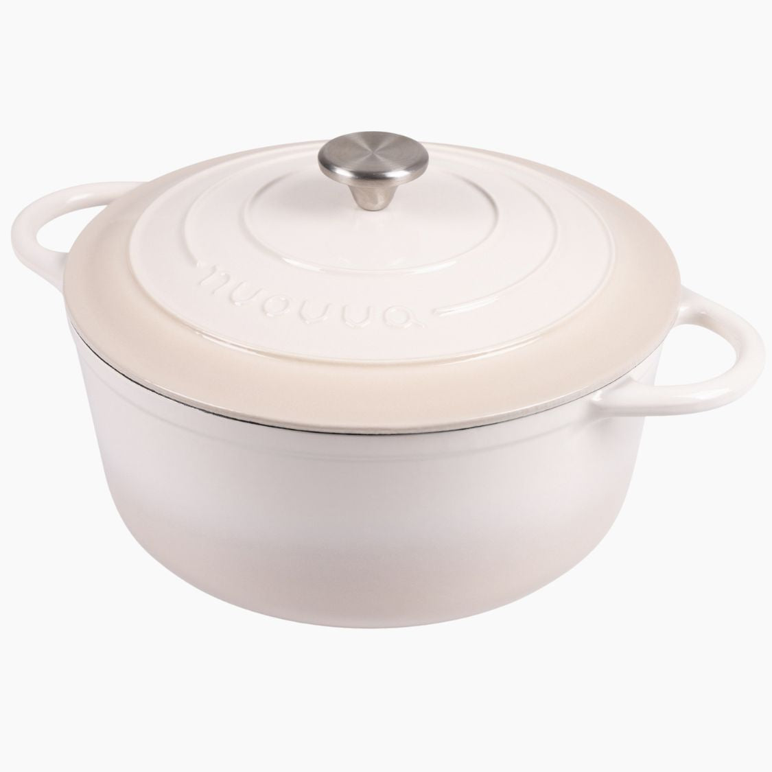 Nuovva cream cast iron Dutch oven casserole pot with lid and metal knob