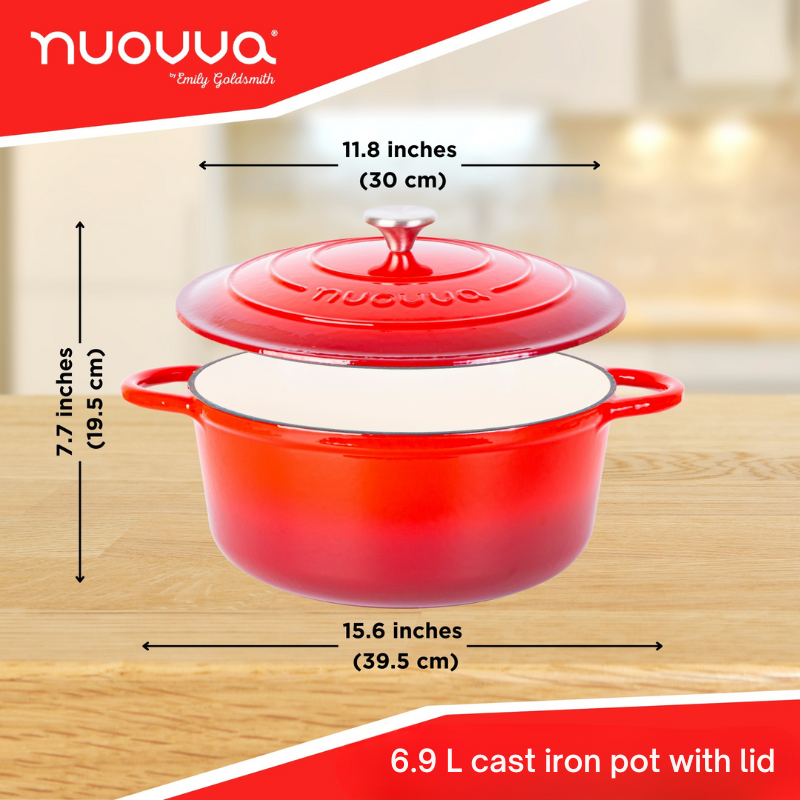 Nuovva cast iron pot with lid - 6.9L in depth and 30cm across.