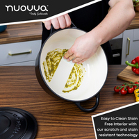 Nuovva east to clean stain free cast iron casserole pot with scratch and stain resistant technology