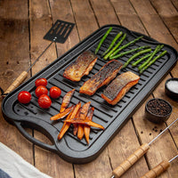 Nuovva double sided cast iron griddle plate for easy cooking.