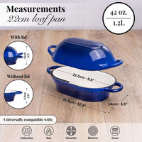22cm loaf pan with lid, cast iron cookware induction compatible for all stovetops