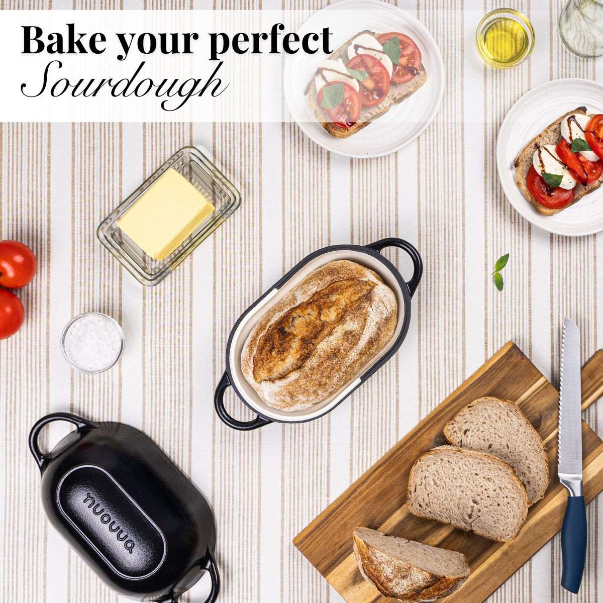 Bake your perfect sourdough with nuovva cast iron bread loaf pan with lid for home baking.