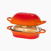 Nuovva cast iron bread loaf pan with lid in orange