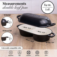 Nuovva cast iron double loaf pan with measurements, Dutch oven universally compatible with all stove types