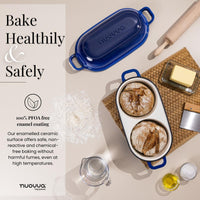Bake healthy and safely with nuovva cast iron bread loaf pan with 100% PFOA free enamel coating.