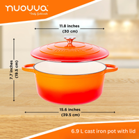 Nuovva cast iron Dutch oven casserole pot - 6.9L volume and 30cm in length.