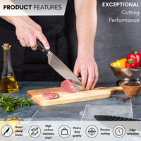 High carbon stainless steel kitchen knife with edge retention for exceptional cutting performance.