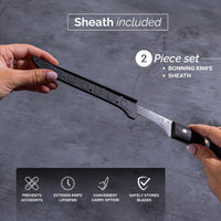 2pcs Damascus steel boning knife with protective sheath to prevent accidents. extend lifespan and safely store blades.
