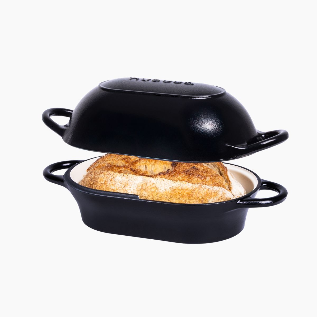 Enamelled Cast Iron Bread Loaf Pot 22x14cm, Dutch Oven Non-Stick, Black
