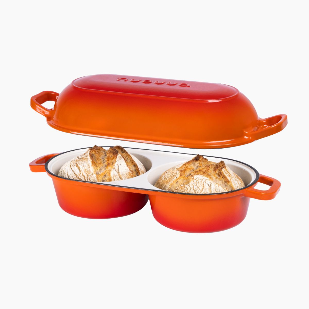 Enamelled Cast Iron Double Bread Loaf Pot, Non-Stick Dutch Oven, 16.5cm, Orange