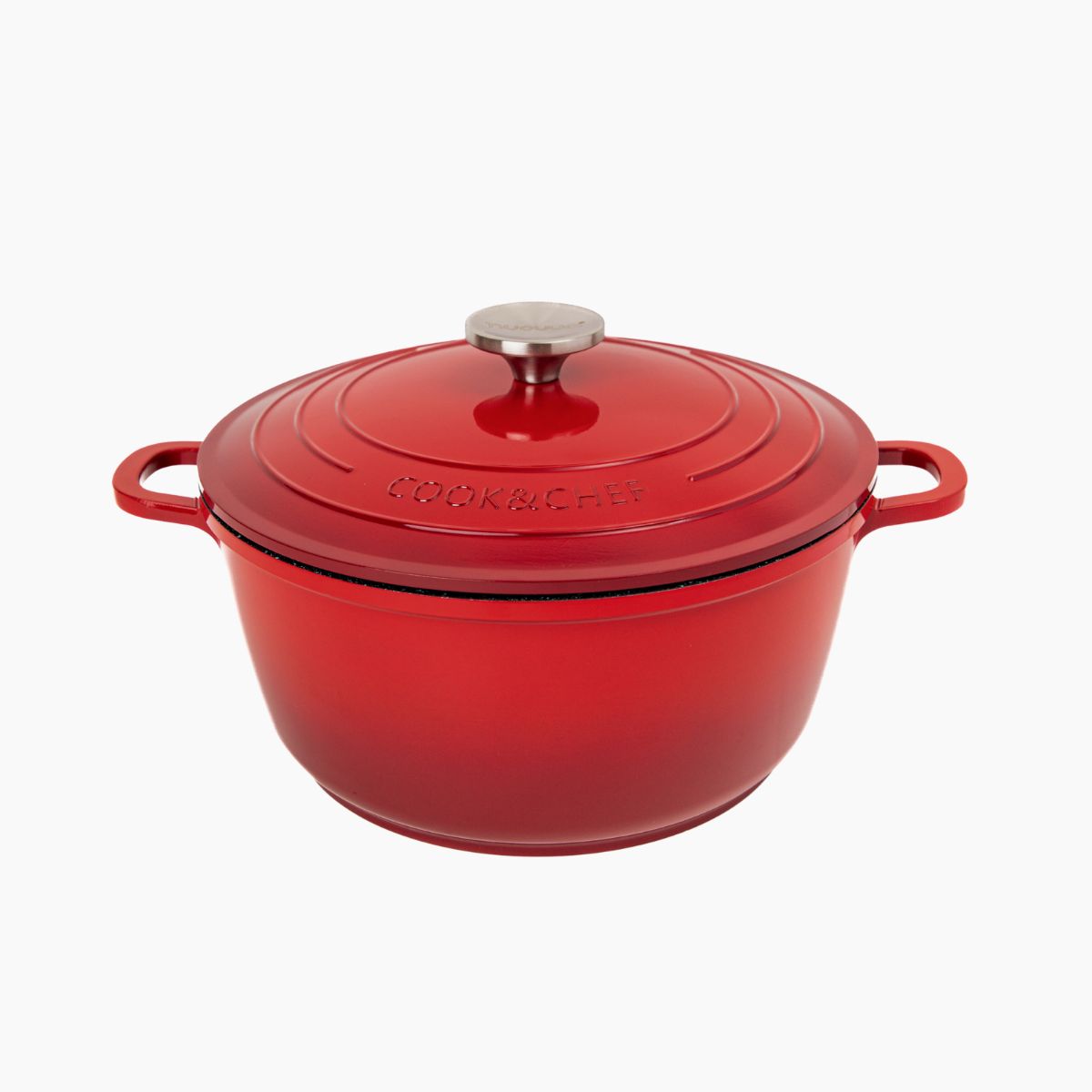 Aluminium Dutch Oven Pot with Lid & Ergonomic Handles Lightweight - (4L, 24cm) Red
