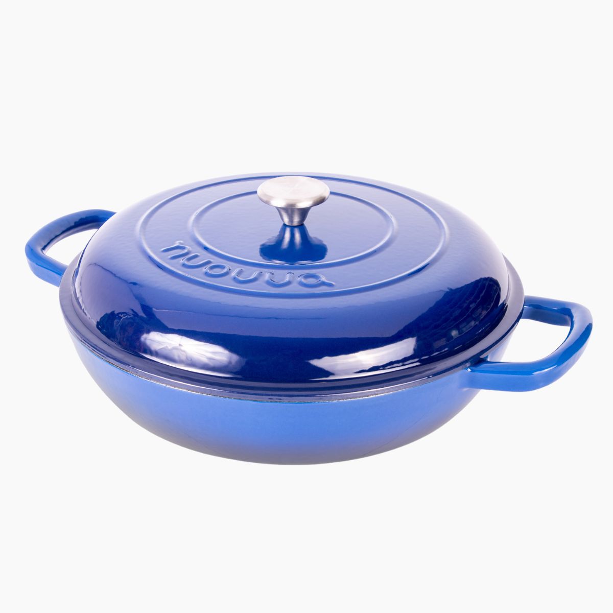 Shallow Cast Iron Casserole Pot with Lid, 4.5L, (32 cm) Dark Blue