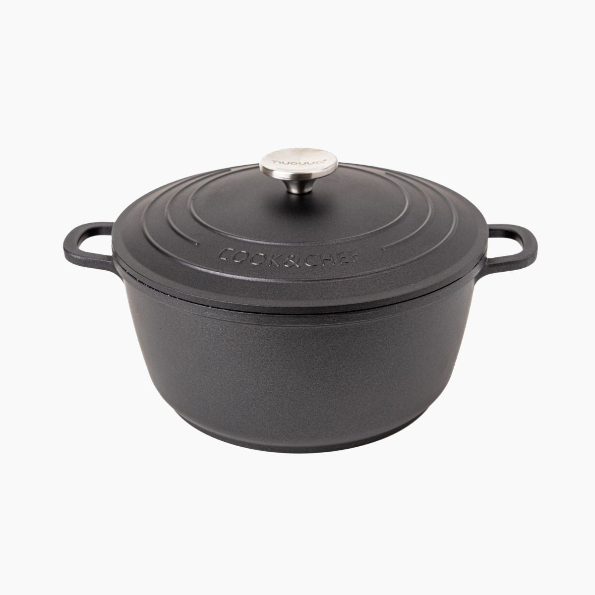 Aluminium Dutch Oven Pot with Lid & Ergonomic Handles Lightweight - (4L, 24cm) Black