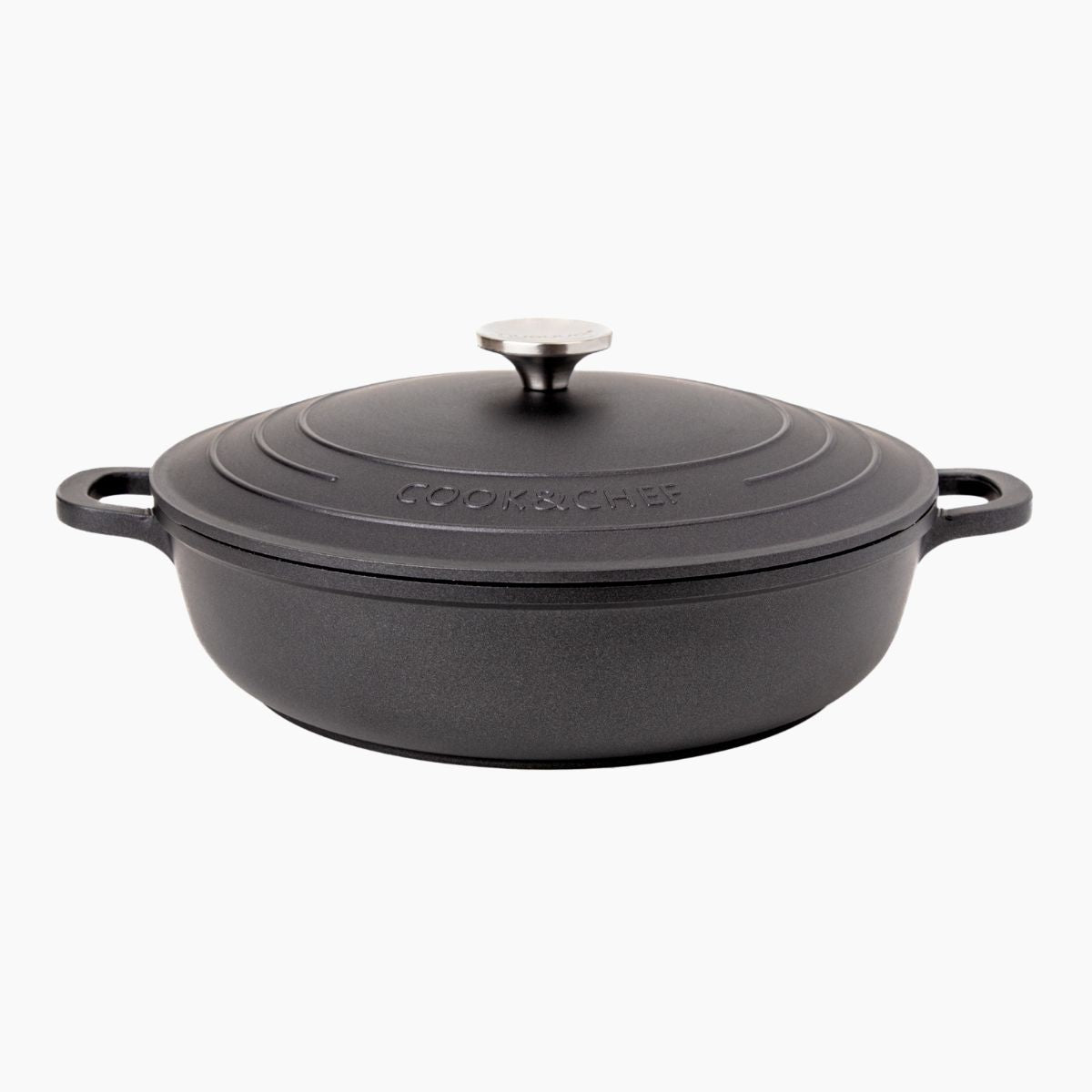 Aluminium Dutch Oven Pot with Lid & Ergonomic Handles Lightweight (3.9L, 28cm) Black
