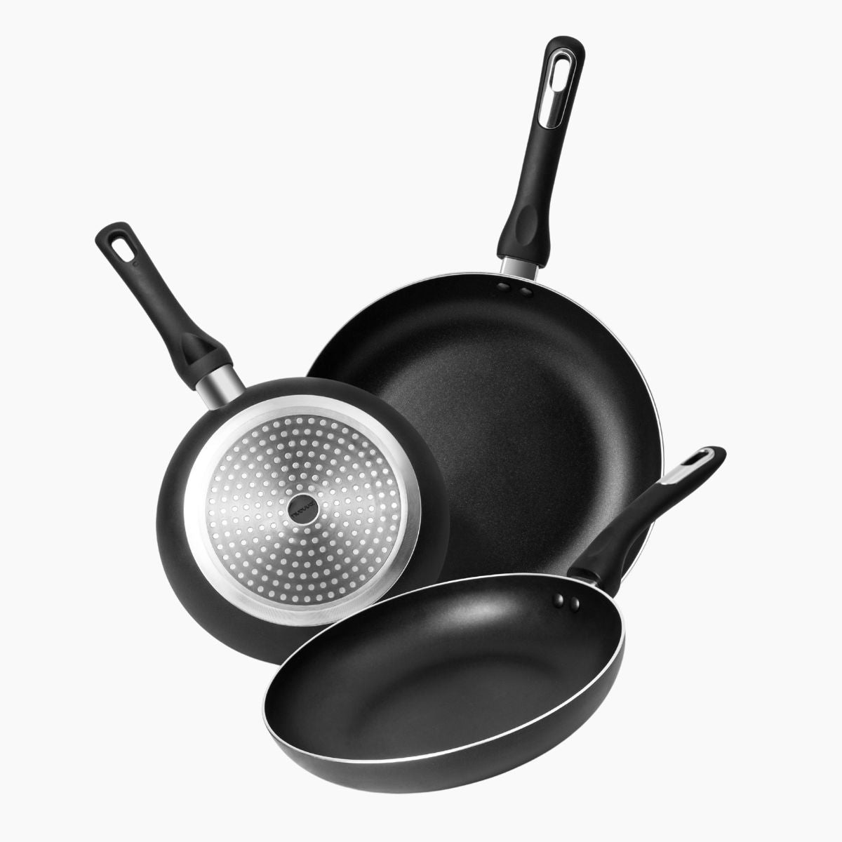 Frying Chef’s Pan Set Lightweight Induction Compatible - 3Pcs (20cm, 24cm, 28cm) Black