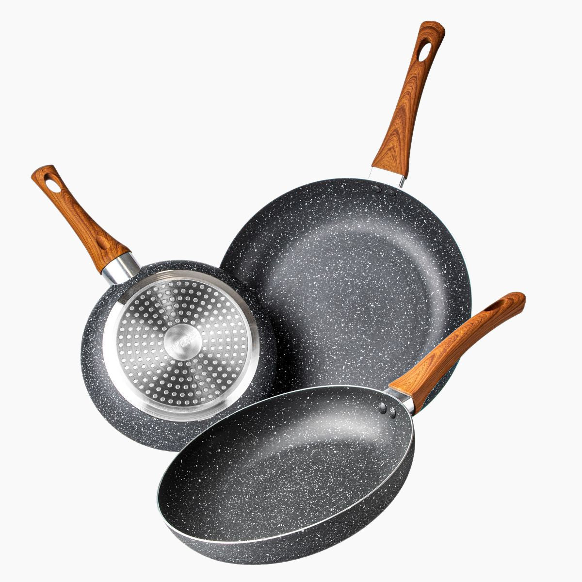 Frying Chef’s Pan Set Lightweight Induction Compatible - 3Pcs (20cm, 24cm, 28cm) Grey Granite