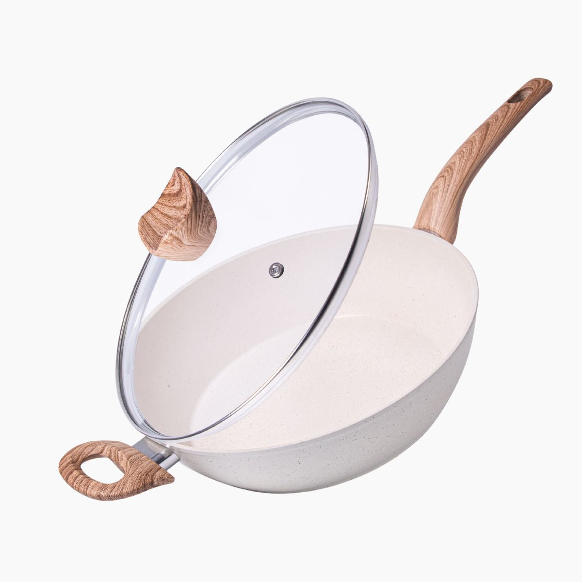 Induction Non-Stick Sauté Pan with Lid - 28cm - Cream Granite