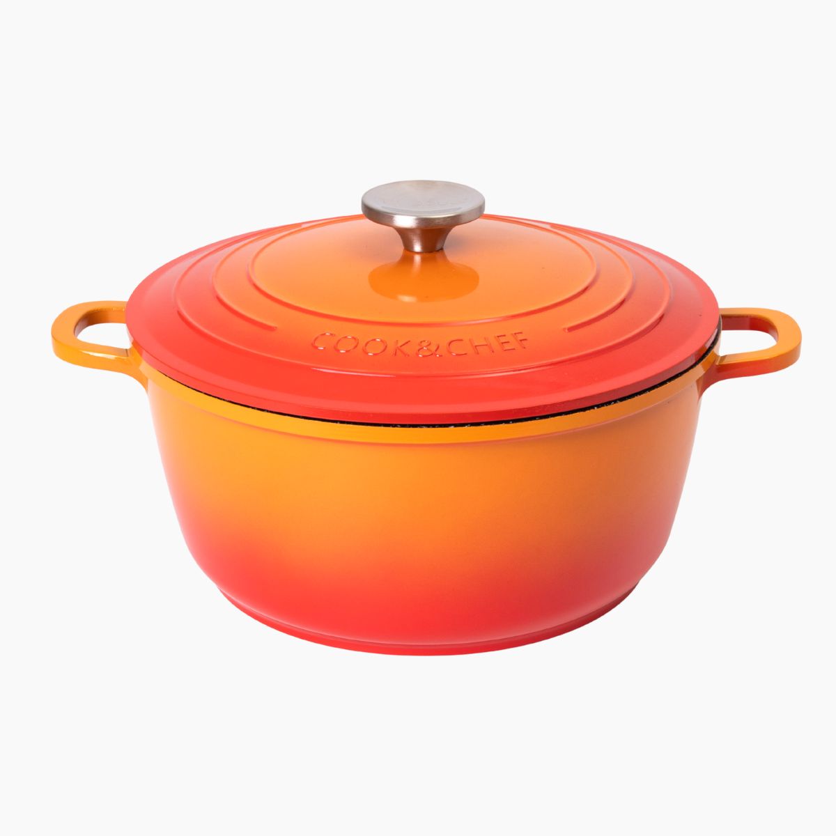 Aluminium Dutch Oven Pot with Lid & Ergonomic Handles Lightweight - (4L, 24cm) Orange