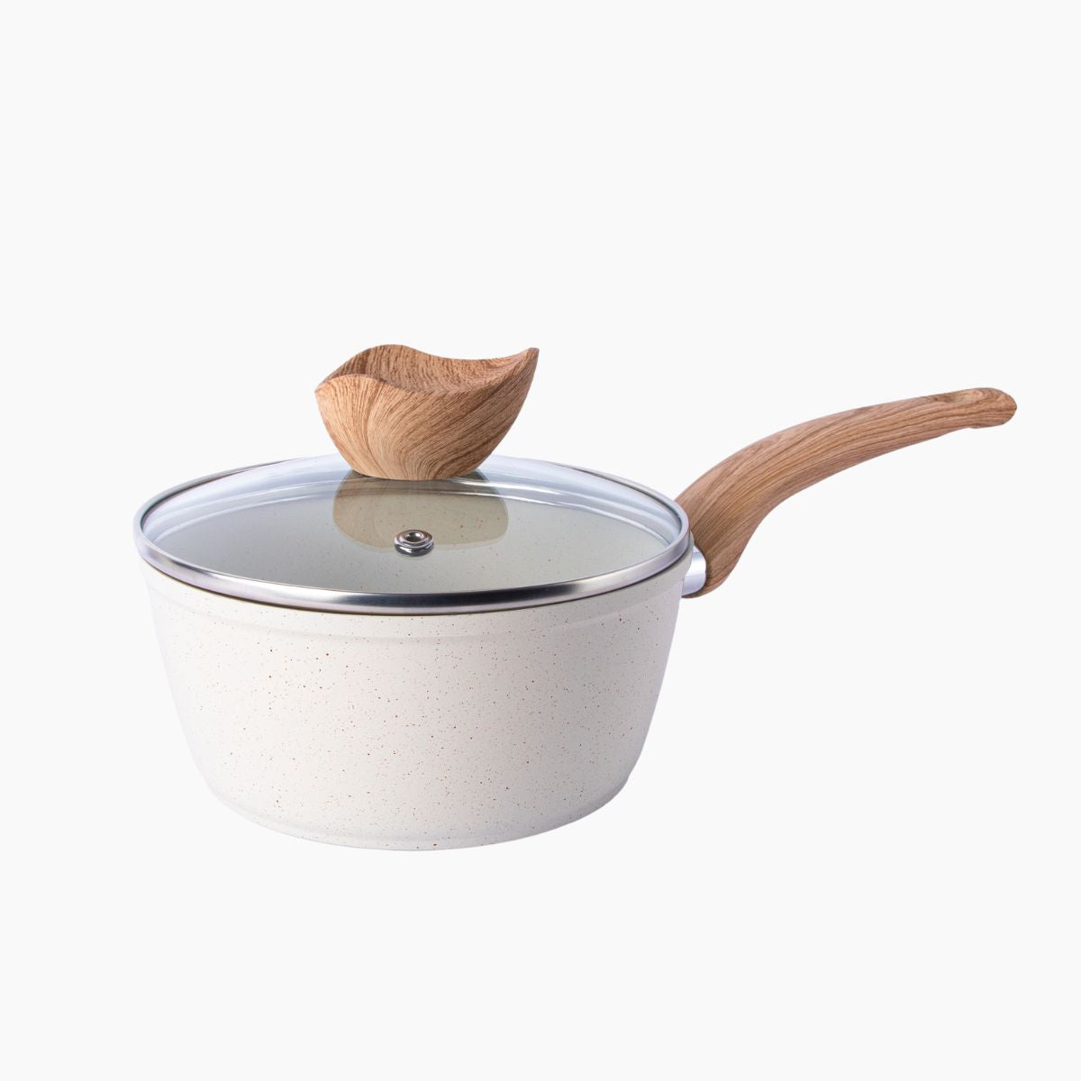 Non-Stick Saucepan with Lid Induction compatible - 16cm - Cream Granite