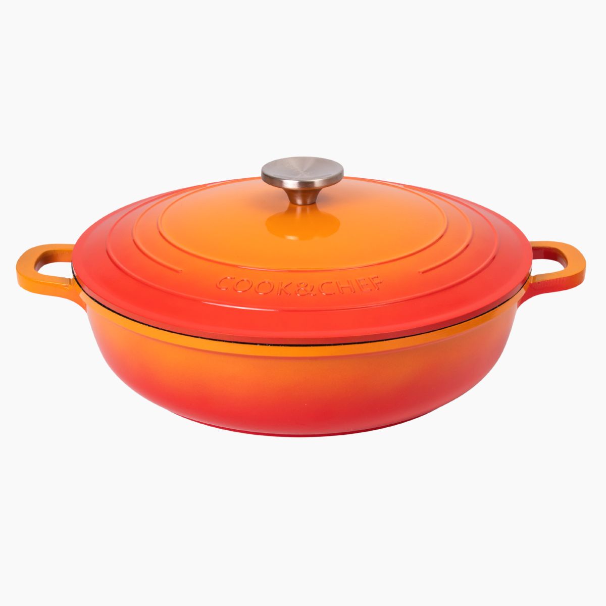 Aluminium Dutch Oven Pot with Lid & Ergonomic Handles Lightweight (3.9L, 28cm) Orange