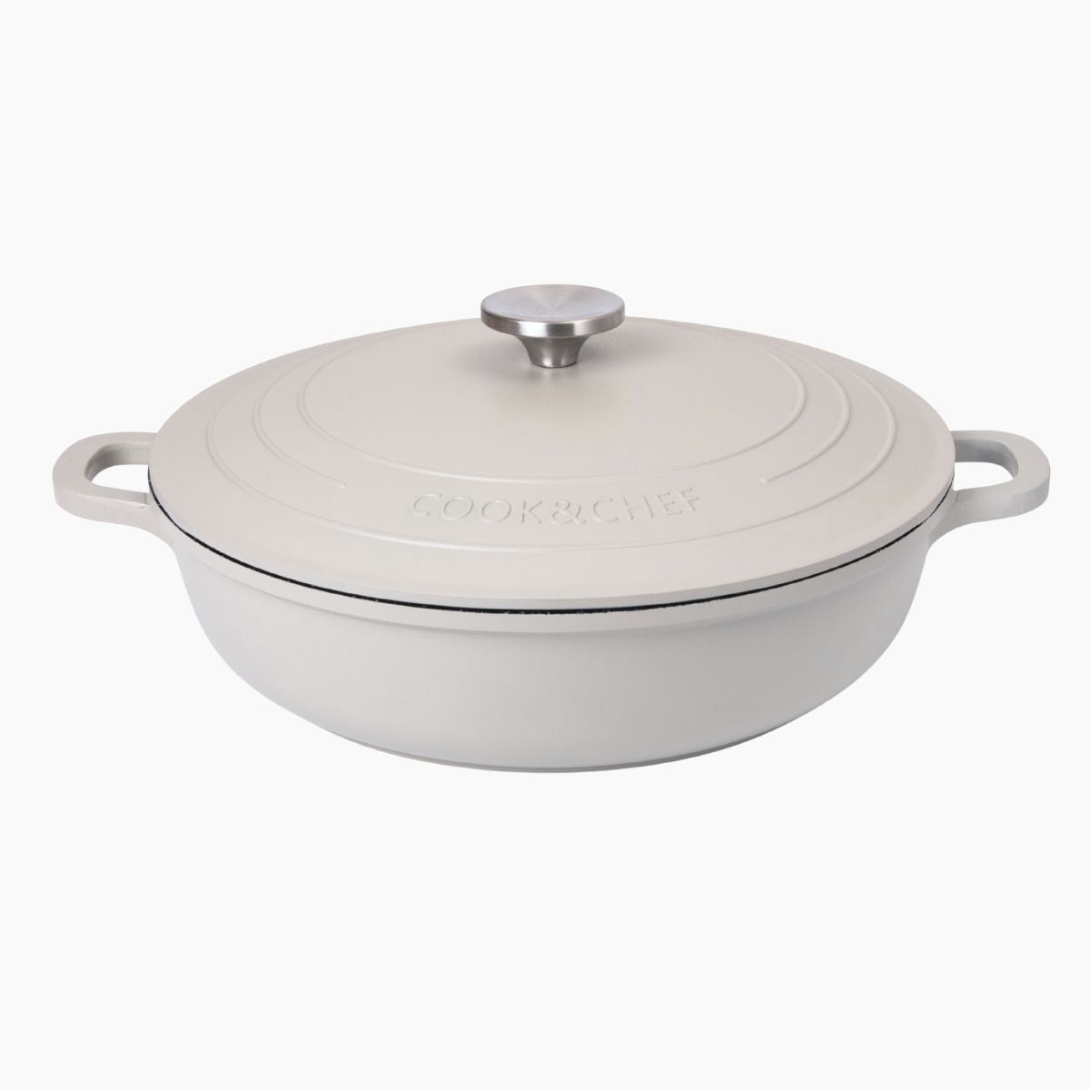 Aluminium Dutch Oven Pot with Lid & Ergonomic Handles Lightweight (3.9L, 28cm) Light grey