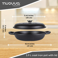 Nuovva cast iron 3.9L casserole pot with lid for efficient cooking and stewing.