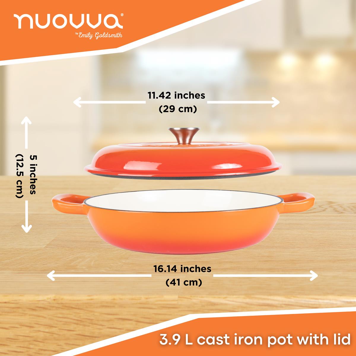 Nuovva 3.9L cast iron pot with lid for efficient cooking and stewing.