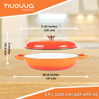 Nuovva 3.9L cast iron pot with lid for efficient cooking and stewing.
