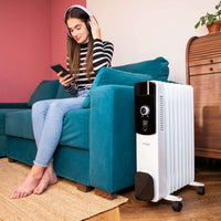 Oil-Filled Radiator, 2500W, 9 Fin, Adjustable Thermostat - White