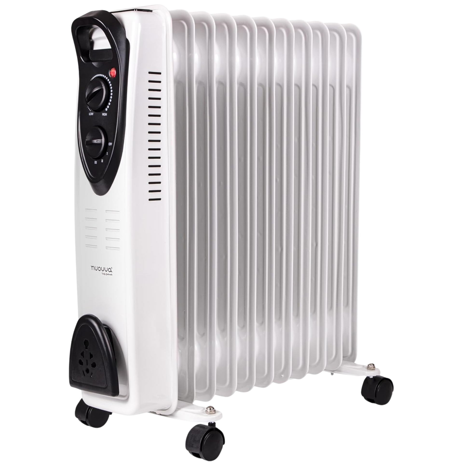 White oil-filled radiator heater with adjustable thermostats