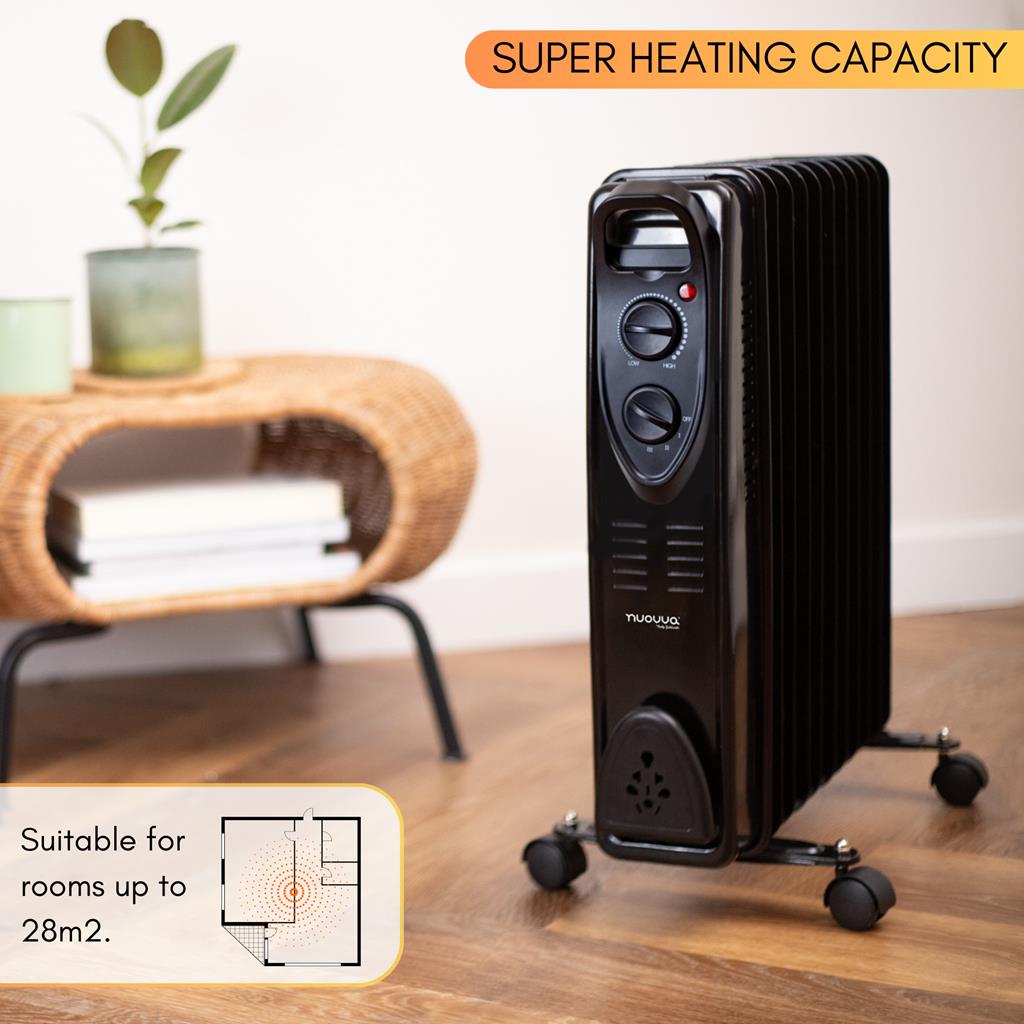 Black oil-filled radiator with super heating capacity for portable home heating
