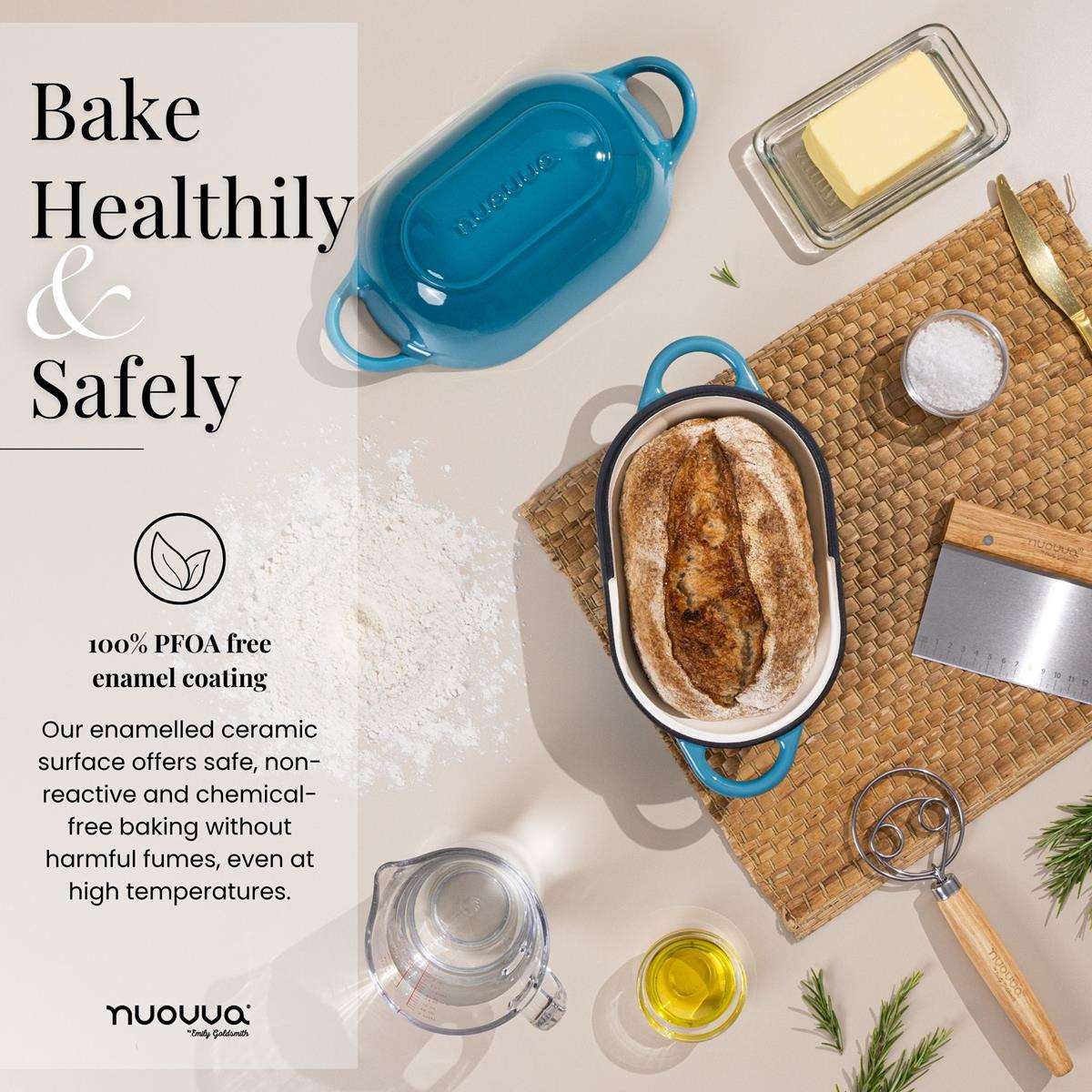 Enamelled Cast Iron Bread Loaf Pot 24x16cm, Light Blue, Dutch Oven Non-Stick