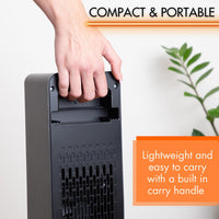 Portable heater with built-in carry handle for efficient home heating.