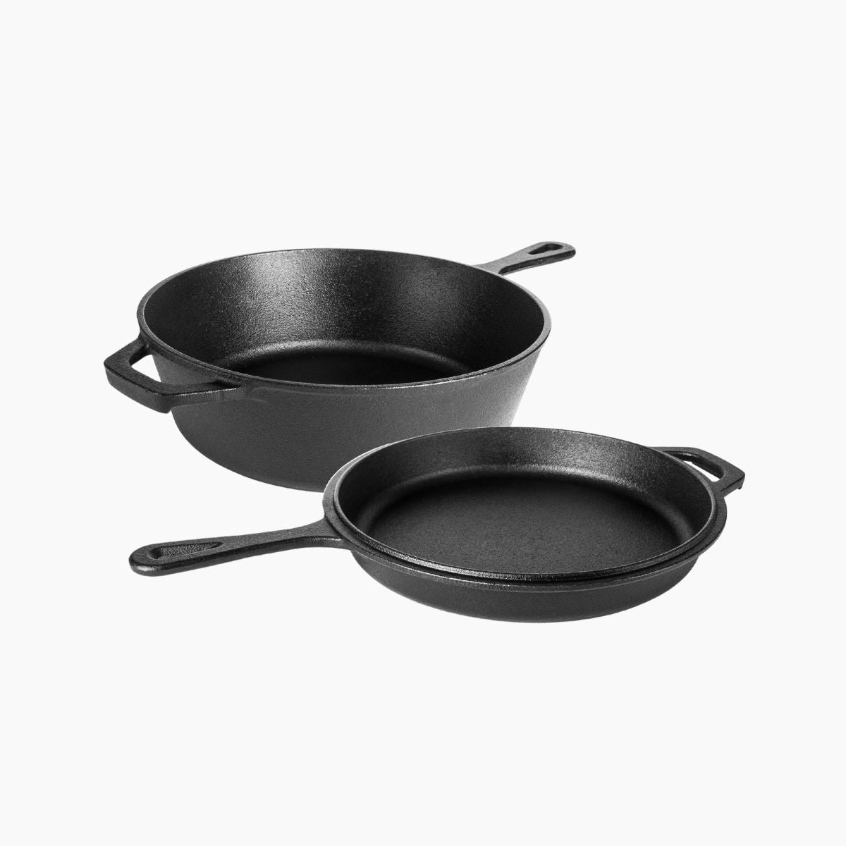 Nuovva pre-seasoned cast iron Dutch oven and skillet combo with handles